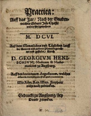 Practica: Auff das Jahr ... 1606 ...