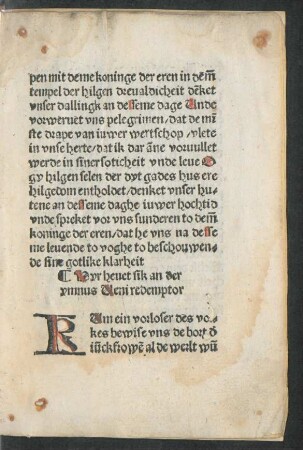 Hyr hevet sik an der ymnus Veni redemptor