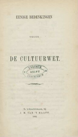 Eenige bedenkingen tegen de cultuurwet