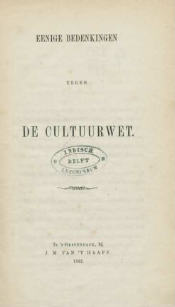 Eenige bedenkingen tegen de cultuurwet