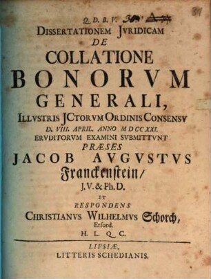 Diss. iur. de collatione bonorum generali