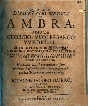 Dissertatio Medica De Ambra