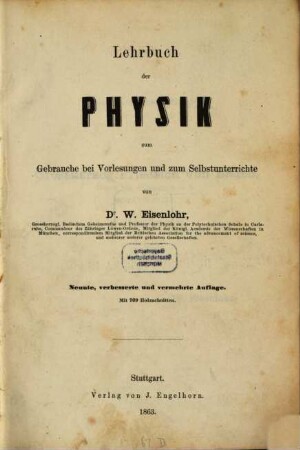 Lehrbuch der Physik : zum Gebrauche bei Vorlesungen und zum Selbstunterrichte