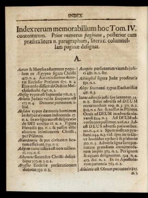 Index memorabilium hoc Tom. IV. contentarum
