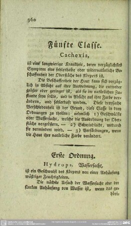 Fünfte Classe. Cachexia