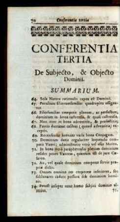 Conferentia Tertia De Subjecto, & Objecto Dominii