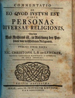 Commentatio de eo quod iustum est circa personas diversae religionis
