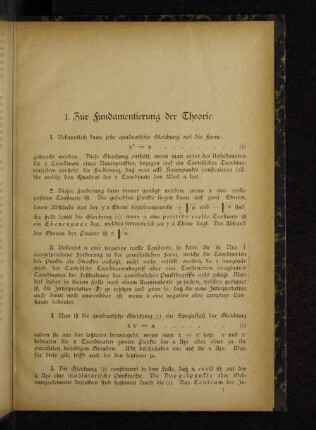 I. Zur Fundamentierung der Theorie.