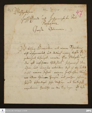 Brief von Johann Ulrich Christian Köppen an Anna Magdalena Francke.