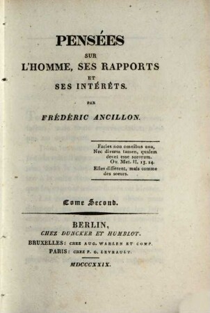 Pensées sur l'homme, ses rapports et ses intérêts, 2