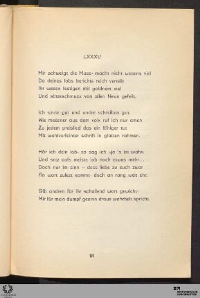 LXXXV: Mir schweigt die Muse · macht nicht wesens viel