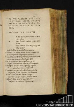 Titi Vespasiani Strozae Eroticon LIber Primus Ad Divum Herculem Estensem Ferrariae Ducem.