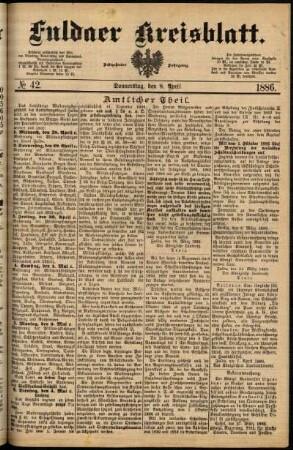 Erste Ausgabe vom Donnerstag, den 08. April 1886.