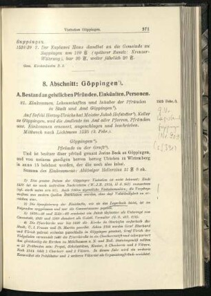 A. Bestand an geistlichen Pfründen, Einkünften, Personen.