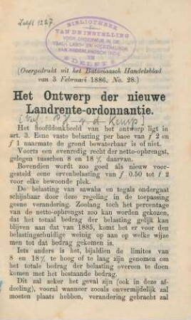 Het ontwerp der nieuwe landrente-ordonnantie