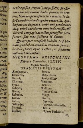 [Nicodemi Frischlini Rebecca.]