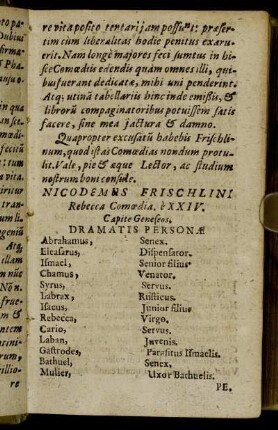 [Nicodemi Frischlini Rebecca.]