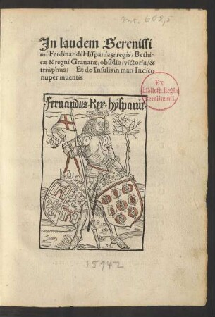 Historia Baetica. Mit Beig. von Sebastian Brant. Daran: Christophorus Columbus: Epistola. Übers. Aliander de Cosco. Mit Distichen von R.L. de Corbaria
