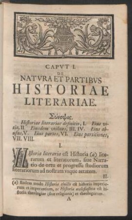 Caput I. De Natura Et Partibus Historiae Literariae