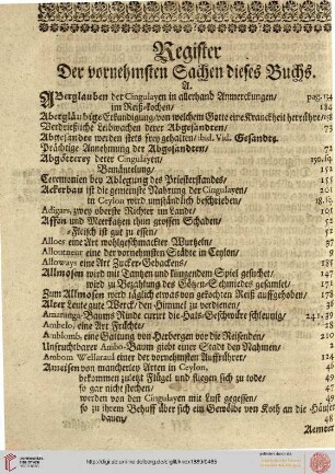 Register der vornehmsten Sachen dieses Buches