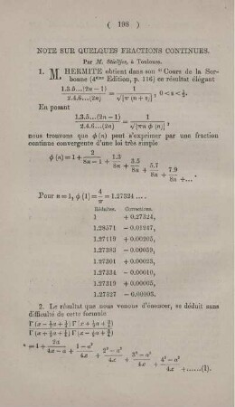Note sur quelques fractions continues.