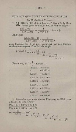 Note sur quelques fractions continues.