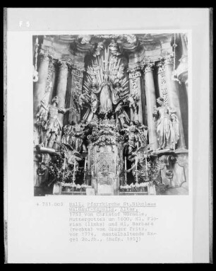 Muttergottes, umgeben von weiblichen und männlichen Heiligen