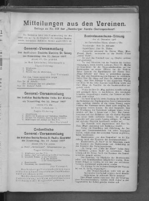 Mitteilungen aus den Vereinen. Beilage zu No. 208 der "Hamburger Aerzte-Correnspondenz".