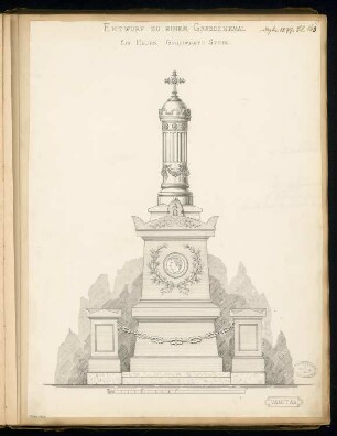 Grabdenkmal für Geheimrat Stein, Stettin Monatskonkurrenz Dezember 1877: Aufriss Vorderansicht; Maßstabsleiste