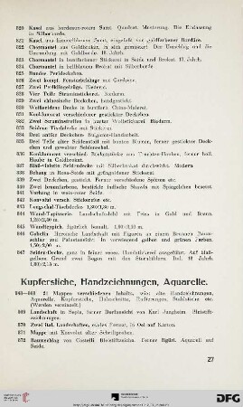 Kupferstiche, Handzeichnungen, Aquarelle (Nr. 848-896)