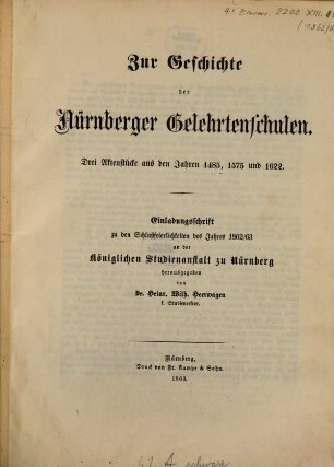 Jahresbericht der Königlichen Studienanstalt zu Nürnberg. 1862/63, [a]