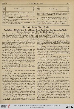 Juristischer Briefkasten der "Allgemeinen Deutsche Kunstgenossenschaft", Leiter: Rechtsanwalt Dr. Fr. Rothe-Berlin