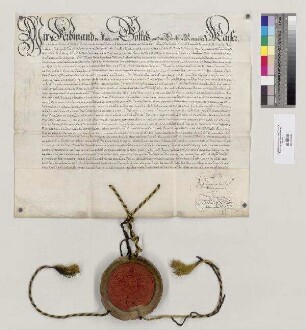 Kaiser Ferdinand II. bestätigt Abt Hieronymus [II. Feury] von St. Emmeram alle Rechte und Privilegien, die das Reichsstift bisher innegehabt hat. S=A