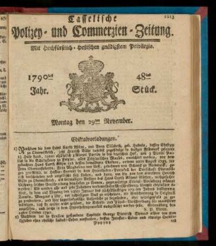 48tes Stueck, Montag den 29ten November. 1790