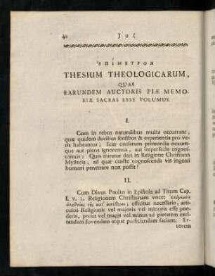 40-42, EΠIMETPON Thesium Theologicarum, Quas Earundem Auctoris Piae Memoriae Sacras Esse Volumus.