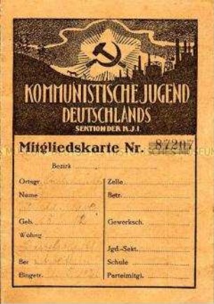 Mitgliedsausweis der Kommunistischen Jugend Deutschlands