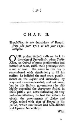 Chap. II. Transactions in the Subahdary of Bengal, from the year 1717 to the year 1750, inclusive