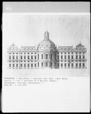 Würzburg, Residenz, Schmalseite, Aufriss