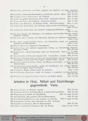 Arbeiten in Holz. Möbel und Einrichtungsgegenstände. Varia (Nr. 828-977)