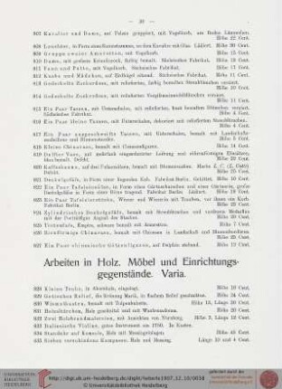 Arbeiten in Holz. Möbel und Einrichtungsgegenstände. Varia (Nr. 828-977)