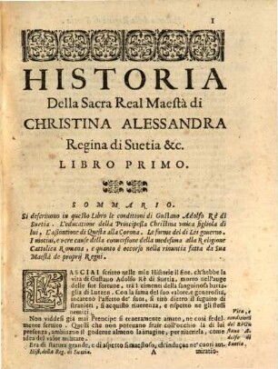 Historia della Sacra Real Maesta di Christina Alessandra, Regina di Suetia