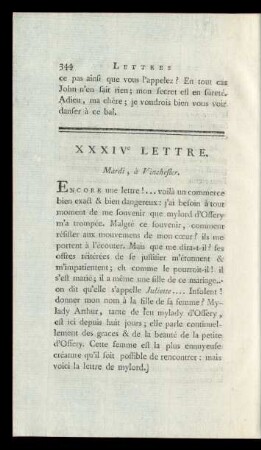 XXXIVe Lettre. Mardi, à Vinchester.