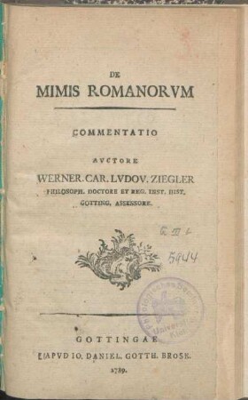De Mimis Romanorvm : Commentatio