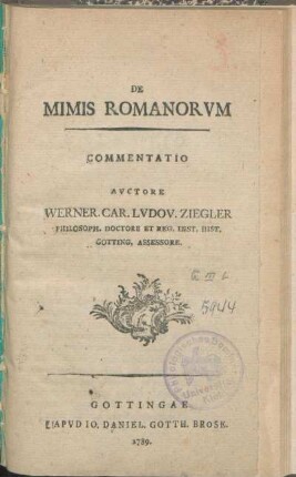 De Mimis Romanorvm : Commentatio