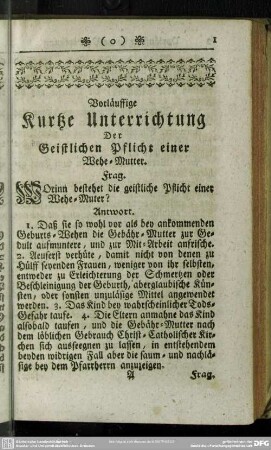 Vorläuffige Kurze Unterrichtung Der Geistlichen Pflicht einer Wehe-Mutter