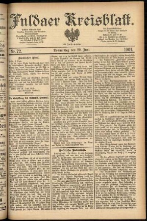 Erste Ausgabe vom Donnerstag, den 20. Juni 1901.