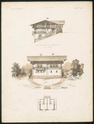 Schweizerhaus, Klein-Glienicke: Grundriss, Ansichten (aus: Architektonisches Skizzenbuch, H. 96/2, 1869)