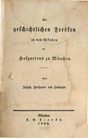 Die geschichtlichen Fresken in den Arkaden des Hofgartens zu München