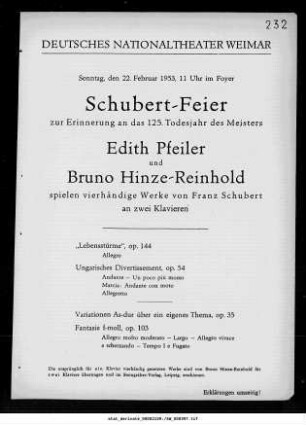 Schubert-Feier zur Erinnerung an das 125. Todesjahr des Meisters