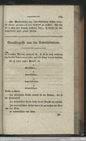 Grundbegriffe von der Universalmaterie